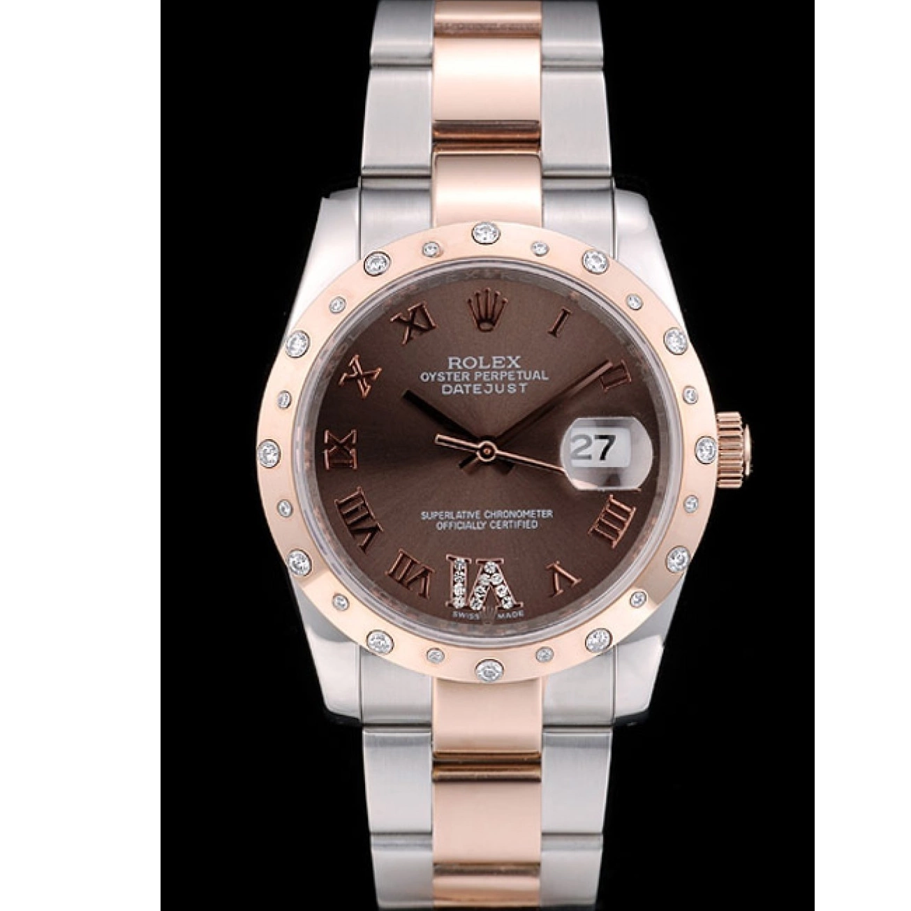 Best AAA Replica Sites Steel Brushed Brown Stainless DateJust Case 41994 Rolex Plated Dial Diamond 0629